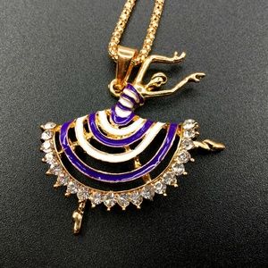 Purple Enamel Rhinestone Ballet Dancer Necklace